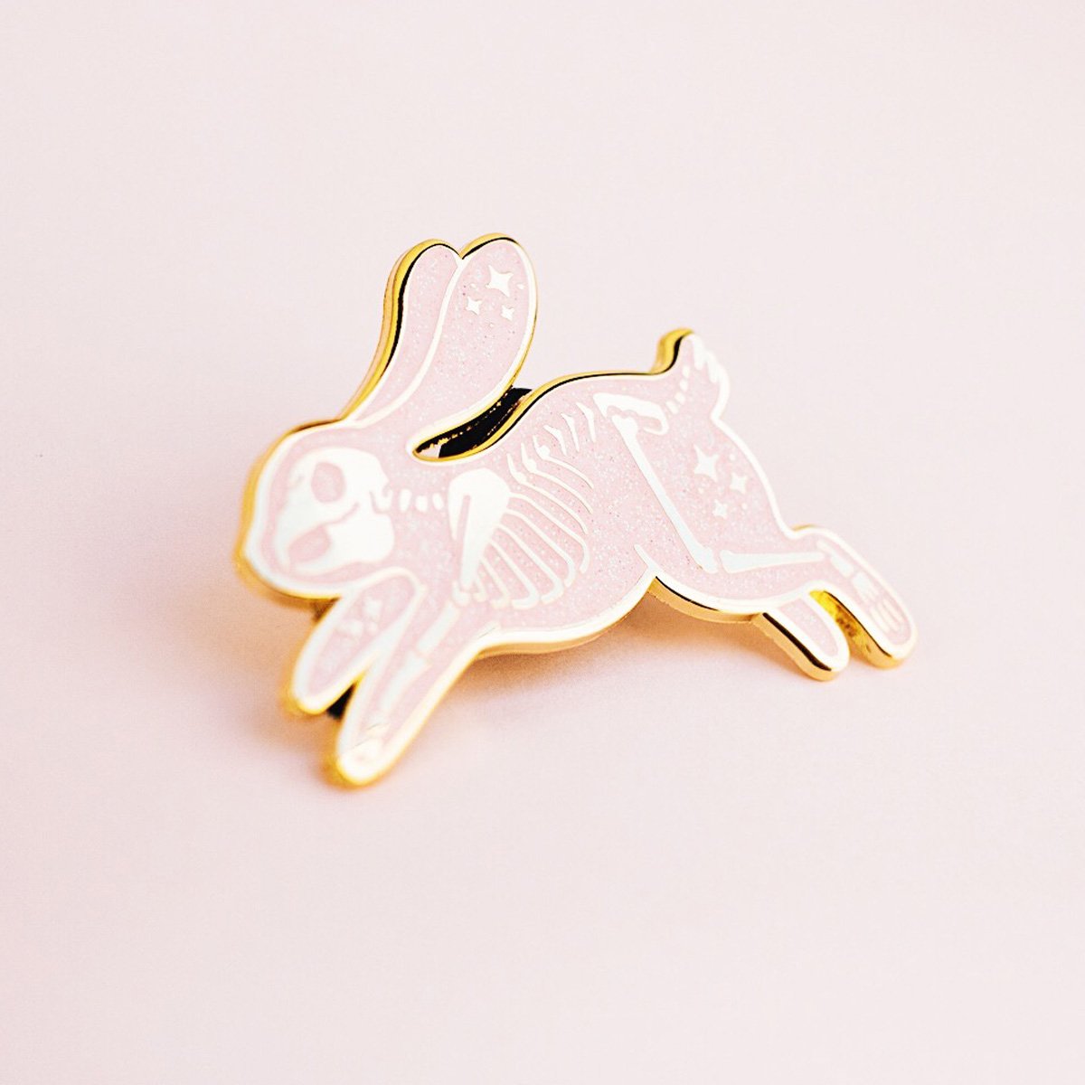 Pink Skeleton Rabbit Enamel Pin (Glitter)