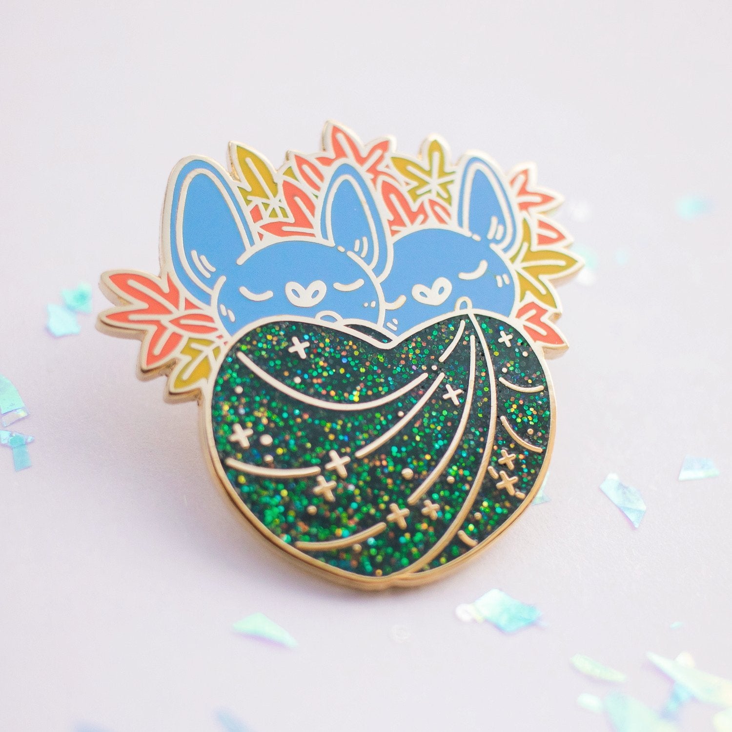 Snuggling Bats Enamel Pin